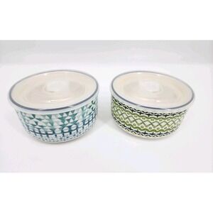Signature Housewares Colorful Decorative Soup Cereal Food Bowls- SET of 2 w/LIDS